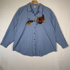 Falls Creek Women’s Vintage 90s Denim Button Up Shirt Fall embroidered Plus Size